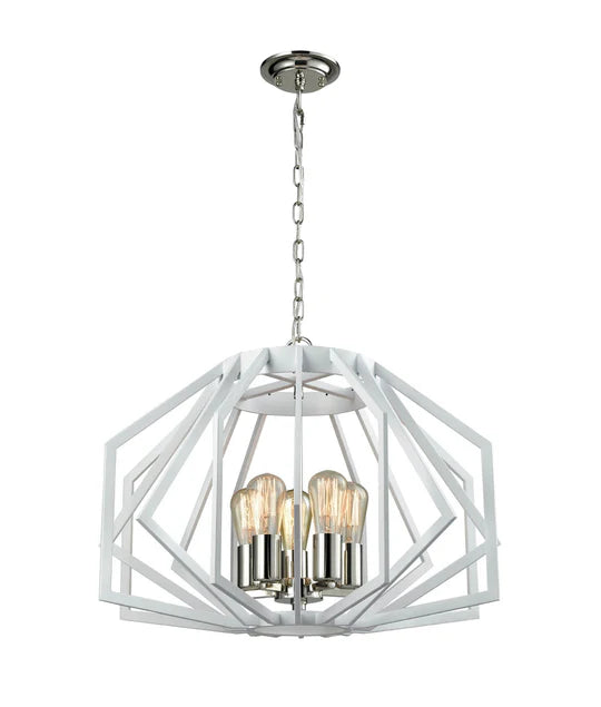 GAMBA: Industrial White Rustic Wide Angular Cage Pendant Light