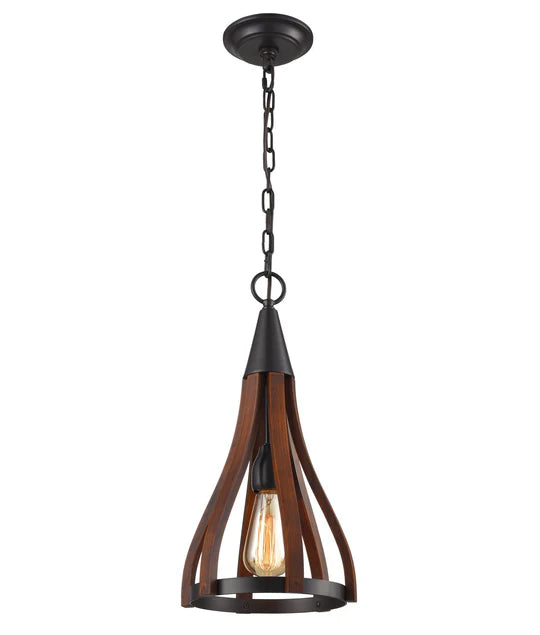 KHALEESI: Medieval Style Rustic Oak Dark Red Wood Small Bell Shape Pendant Light