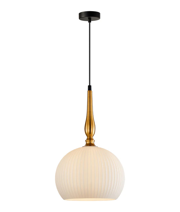 CALIZ: Interior Frosted Wine Glass Ribbed with Brass / Black Pendant Lights Interior