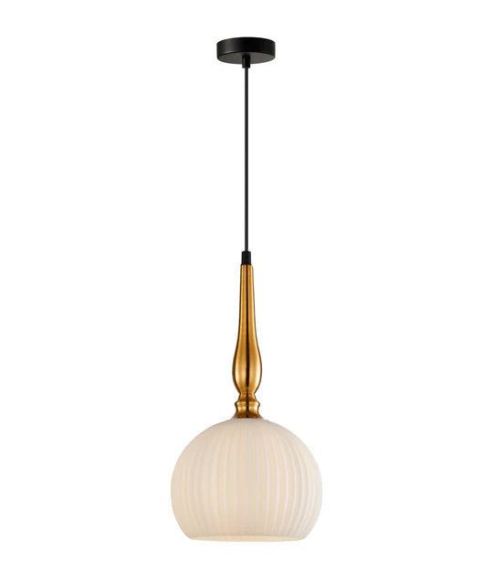 CALIZ: Interior Frosted Wine Glass Ribbed with Brass / Black Pendant Lights Interior