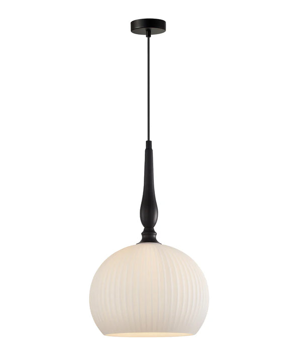 CALIZ: Interior Frosted Wine Glass Ribbed with Brass / Black Pendant Lights Interior