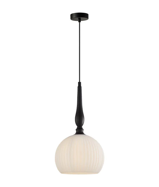CALIZ: Interior Frosted Wine Glass Ribbed with Brass / Black Pendant Lights Interior