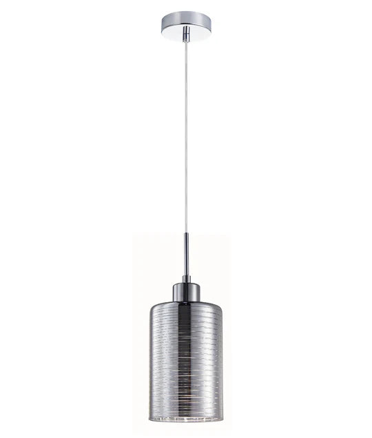 ESPEJO1: Interior Iron & Chrome Oblong Glass with Line Effect Pendant Lights