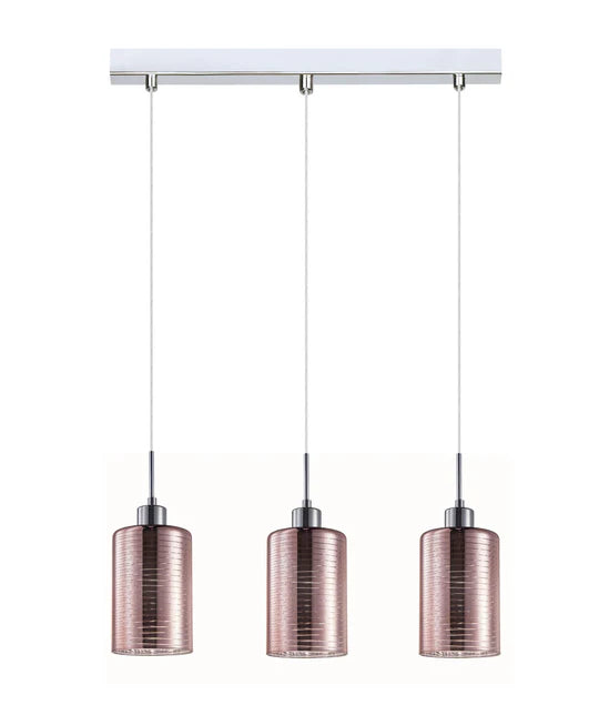 ESPEJO2: Interior Iron & Rose Gold Oblong Glass with Line Effect Pendant Lights