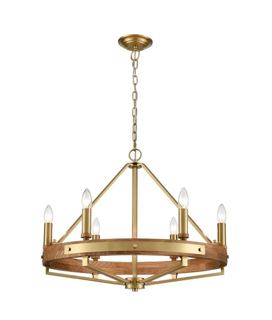 FUNALE: Interior Candelabra Natural Wood / Oak Wood 6-Light Pendant Lights