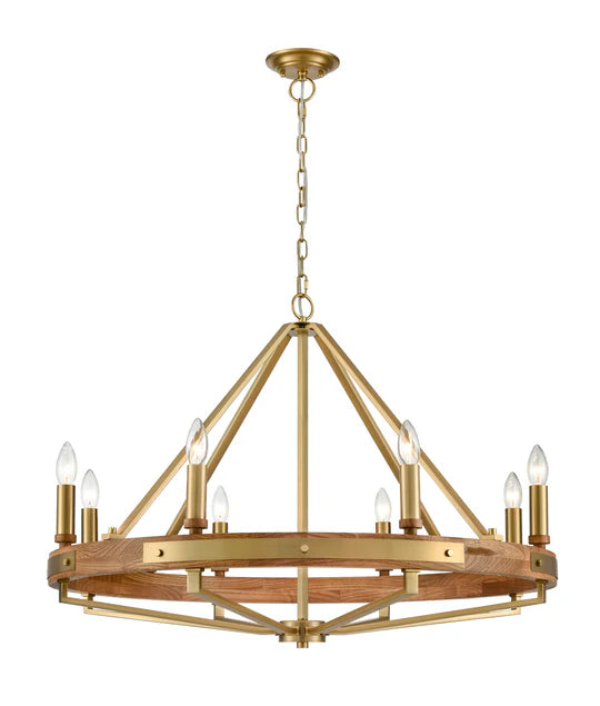 FUNALE: Interior Candelabra Natural Wood / Oak Wood 8-Light Pendant Lights