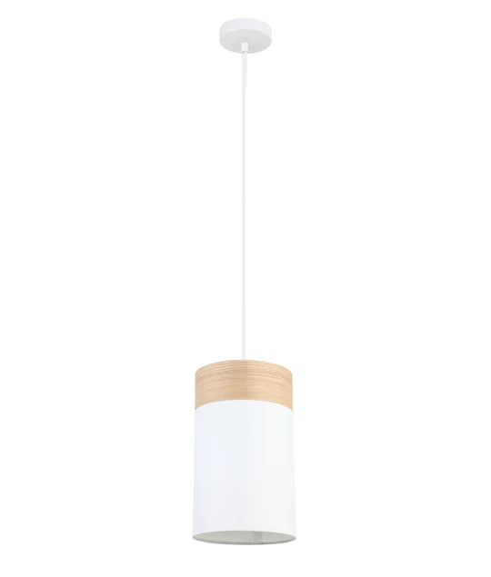 TAMBURA: Scandinavian Small Round Cloth Shade with Wood Veneer Trim Pendant Lights