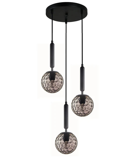 TRATTINO: Interior Bronze Amber / Smokey Black Spherical Glass Multiple Round Base Pendant Lights